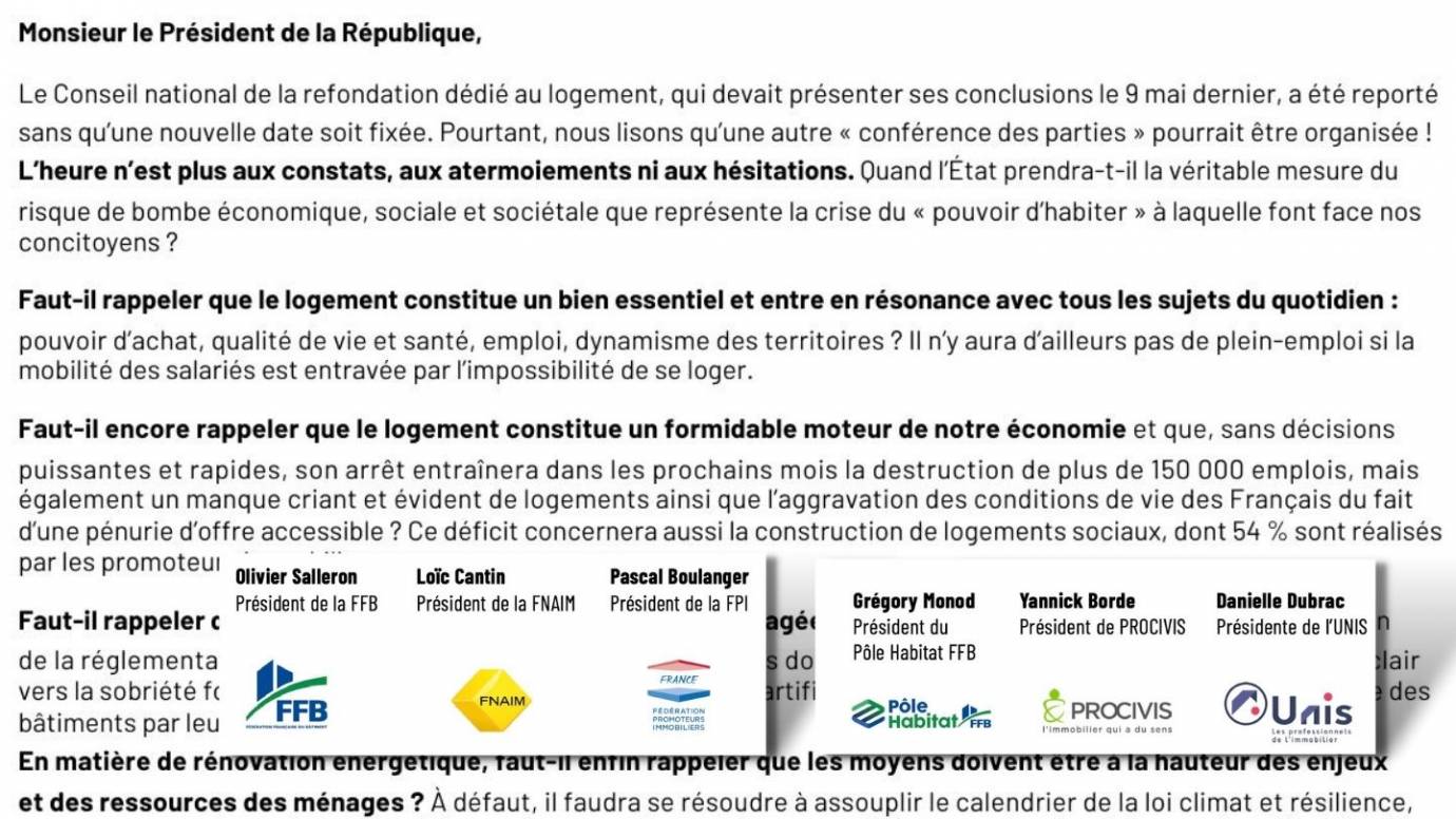 Six Présidents de fédérations adressent une lettre ouverte au Président de la République